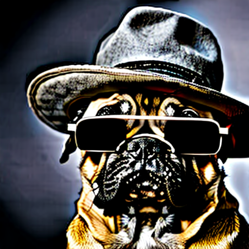 A dog wearing a hat and sunglasses

Description automatically generated